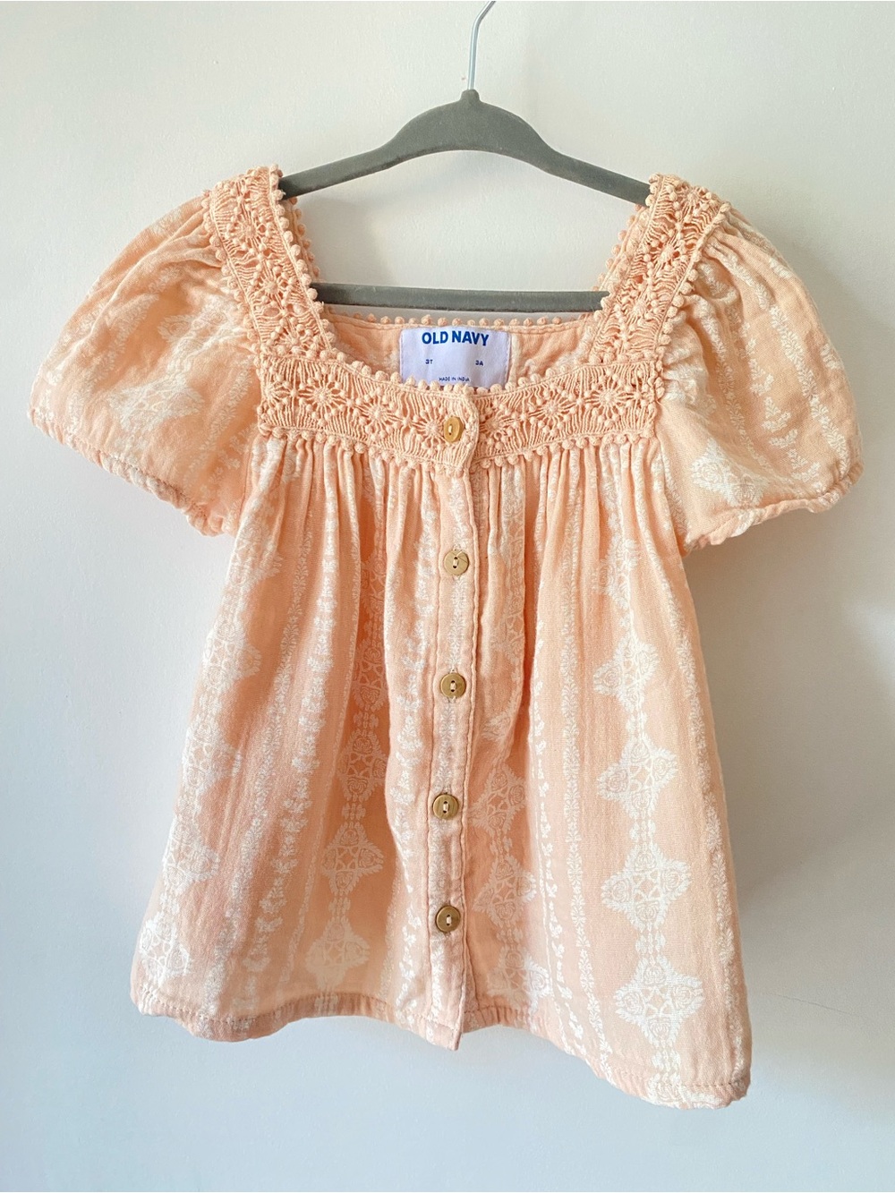 Old Navy Peach Crochet-Yoke Button Front Girls Top